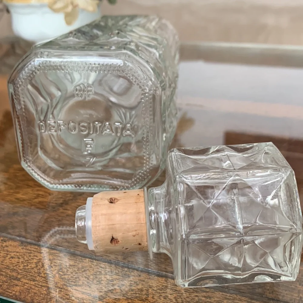 Depositata Liquor Decanter Italian Glass Cork Stopper Vintage Spirits Bottle